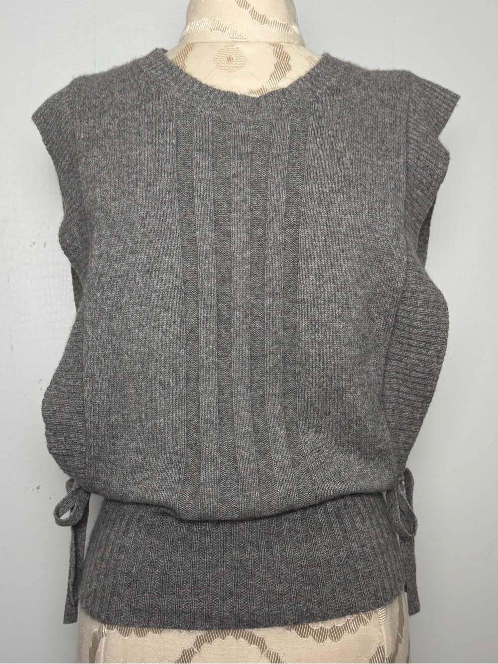 Trovata Cashmere Blend Gray Sweater Vest Side Tie